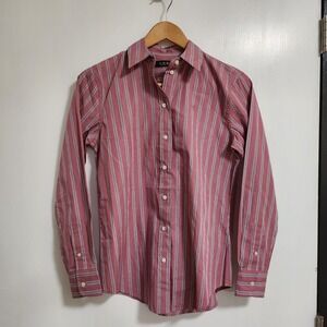Lauren‎ Black Label Pink striped button down blouse